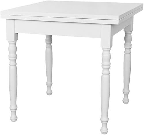 Vicentini arreda TAVOLO IN LEGNO ALLUNGABILE A LIBRO GAMBE TORNITE SHABBY CHIC BIANCO (100x100 (200))