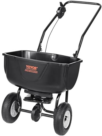 VEVOR Esparcidor de Abonos 27kg Esparcidor de Sal Quitanieves de Semillas con Ruedas Grandes 203mm Tolva de 20L Sembradora de Semillas de Césped de Acero para Terrenos Residenciales, Agrícolas, Negro