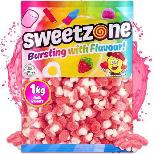 Sweetzone Fizzy Magic Mushroom Sweet Bags - Explore the Delightful Snack of Gummy Mushroom Pink and White Sweets with these Irresistible, 1kg Bag, Halal Chewy Sweets, Suitable for All Ages