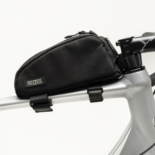 PACK2RIDE Toprock Oberrohrtasche – wasserabweisendes, strapazierfähiges Cordura-Gewebe, Halter für die täglichen Fahrradutensilien, Rahmentasche, Bikepacking für Straße, Gravel-Radfahren-Schwarz (1 L)