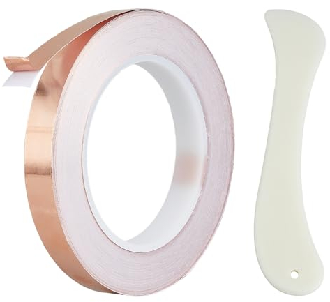 DICOSMETIC 30 m/Rolle Folienkegel Kupferblechrolle Leitfähiges Emi Abschirmendes Kupferklebstoff Leitfähiges Klebeband Mit 1 Teiligem Brieföffner Werkzeug Für Gitarren Heimwerker