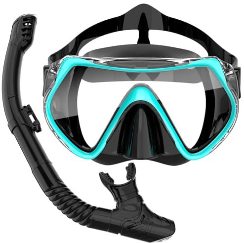 Snorkel Set Adults,Snorkel Mask Set Suitable For Snorkeling Diving Swimming,Scuba Snorkelling Packages,Anti-Fog 180° Panoramic View Swimming Goggles. (Peacock Green)