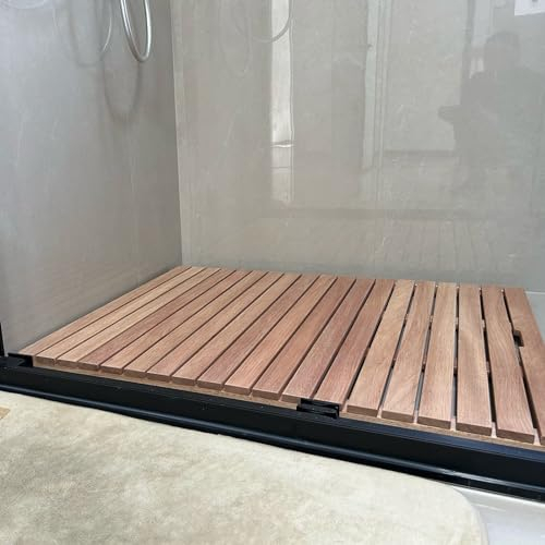 Tarima Ducha Madera Alfombra de Baño de Ducha Interior de Madera Maciza, Estera del Piso del Baño del Diseño del Listón del Empalme, Plataforma de Madera Interior y Exterior (Size : 50 x 90 cm (19 3/