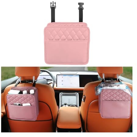 JNNJ Leder-Auto-Mülleimer, Hängender Auto-Mülleimer Mit Faltbarem Und Tragbarem, Mehrzweck-Autozubehör-Innenraum-Auto-Mülleimer, Wasserdichter Auto-Mülleimer(Rosa)