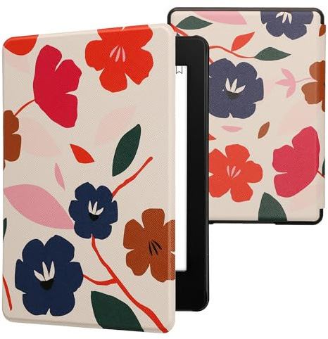 kwmobile Klapphülle kompatibel mit Amazon Kindle Paperwhite 11. Generation 2021 Hülle - Flipcase für Kindle Paperwhite Hülle mit Magnetverschluss - Blumen Farbenfroh