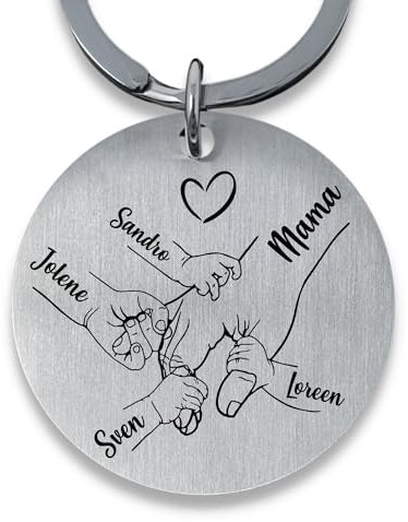 SMARTEON Personalisierter Schlüsselanhänger mit Gravur für Mama, Geschenk mit Namen, für Kinderhände, einzigartiger Schlüsselanhänger mit Gravur, Geschenk zur Taufe, Hochzeit, Geburtstag