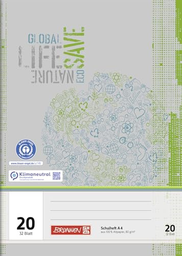Brunnen Schulheft A4 Lineatur 20 32 Blatt, unliniert, Recyclingpapier