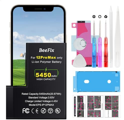 Beefix batería para iPhone 12 Pro MAX: Alta Capacidad 5450mAh Li-Ion batería de Repuesto con Herramientas de reparación de la Compatible con el Modelo A2410, A2411, A2412, A2432