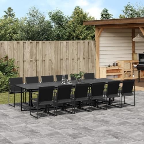 Gecheer 13-TLG. Garten Sitzgruppe Gartenmöbel Set 12 Personen Essgruppe Gartentisch mit Stühle Gartengruppe Sitzgarnitur Gartengarnitur Terassenmöbel Schwarz Textilene