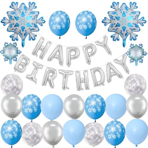 Geburtstagsdeko Silber Schnee Happy Birthday Girlande Luftballons Schneeflocke Deko Geburtstag Mädchen Happy Birthday Deko Frauen