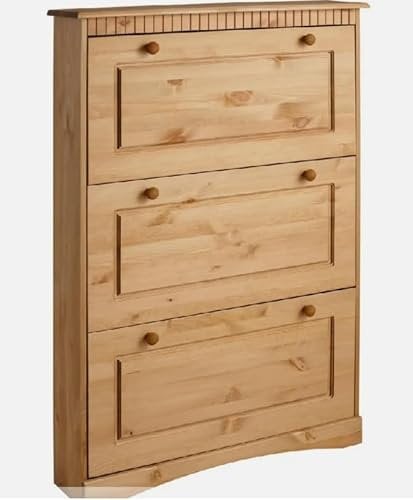 clever-moebel Schuhschrank aus Kiefernholz im Landhausstil Schrank Kommode (gelaugt, 3 Klappen)