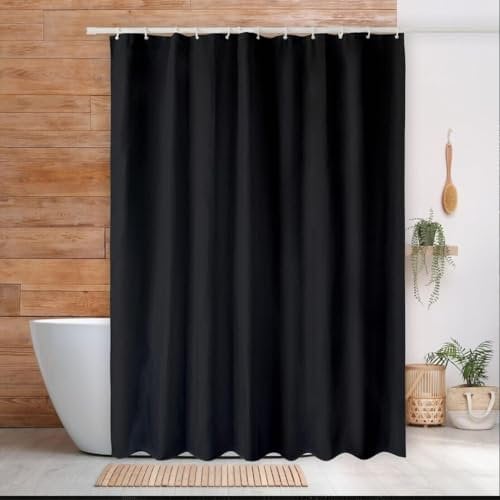 Shower Curtain for Bathroom, Water and Mould Resistant PEVA Bathroom Curtain with Grommets & 12 Hooks, Machine Washable, 180 x 180 cm (71 x 71 Inch), Black