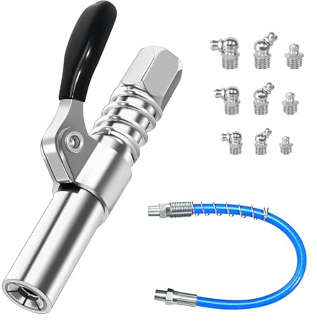 YGKYMVW Fettpresse Mundstück, G Coupler für Fettpresse mit 30cm Schlauch, Fettpresse für Schmiernippel Fettpresse Kupplung mit M6 M8 M10 Schmiernippel für alle Arten von Fettpressen