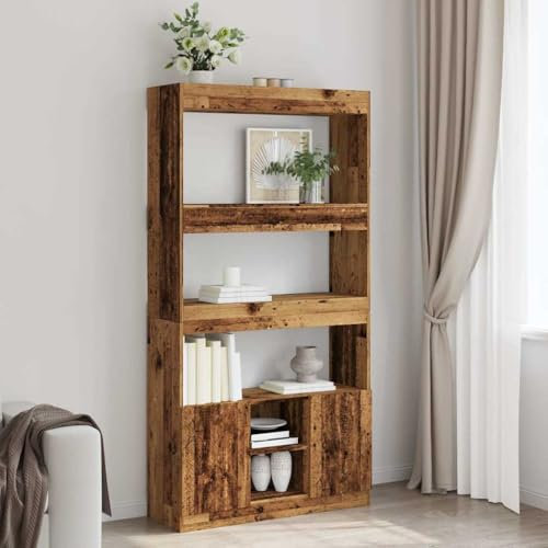 Homgoday Sideboard aus antikem Holz 92 x 33 x 180 cm aus mehrschichtigem Holz, Sideboard Kleiderschrank, Bodenschrank, Büromöbel, Nachttisch, Anrichte für Schlafzimmer