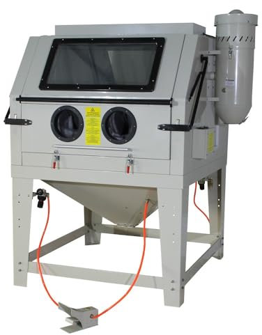 Cabina sabbiatrice 1200 l 230 V con pedale sabbiatrice con valvola di aspirazione e pistola sabbiatrice con 6 ugelli