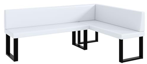 MEBLINI Eckbank für Esszimmer - Küchenbank - Essecke - Sitzecke Küche - Toni - U-Beine 142x196x87cm Rechts - Weiß Kunstleder