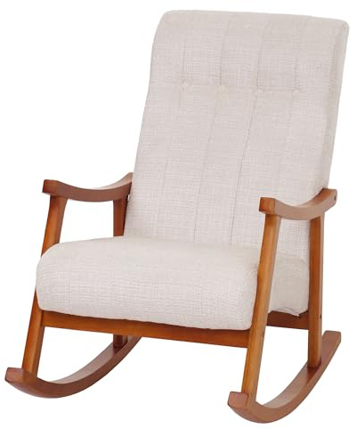 Mendler Schaukelstuhl HWC-K10 Holz - Creme, Gestell Walnuss-Optik | Relaxsessel, FSC®, Stoff/Textil, Chenille, (465g/m²)
