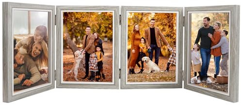 SRunDe Bilderrahmen Collage 4 Bilder für 12.5x17.5cm Bilderrahmen Klappbar mit Doppelseitigem Display Drehbar Mehrfach Fotorahmen für Familie Freund Geschenk und Büro Decoration(Grau)