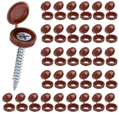 M METERXITY 100-Pack Plastic Hinged Screw Cover Caps, 5mm Shutter Screws with Caps, Fold Snap Washer Covers, Washer Flip Protection Covering M3 M4 M5 Screws Heads [Dark Brown]