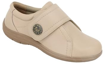 Amber Ladies Extra Wide EEE Fit Leather Shoe with Touch Fasten & Button Detail Stone 7