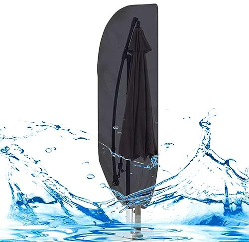 Black Waterproof UV Anti Windproof Cantilever Parasol Cover for 2 4m Parasol Oxford Fabric Protective Cover with Pole 140 x 26/28cm