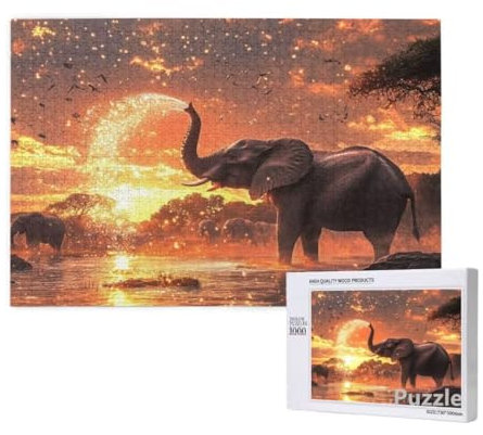Elefant Puzzle 3000 Teile Erwachsene, Groß Puzzle Sonnenuntergang Muster, Jigsaw 122x81cm Size mit Geschenkboxverpackung, Wanddeko Wohnzimmer, Geschenke für Frauen, Geschenke für Männer,Model1330
