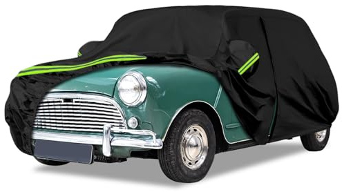 Car Cover Compatible with Austin Mini Saloon 1959-2000, Full Exterior Cover | Waterproof Car Full Cover Sun Rain UV Dust Protection with Zipper Door and Windproof Strap for All Seasons Outdoor Indoor