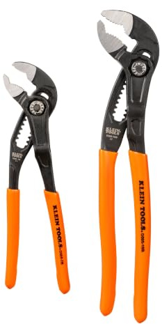 Klein Tools D5052BKIT 2-Piece Adjustable Pliers, Quick-Adjust Klaw Pump Pliers Set, 7-Inch and 10-Inch, Compact Design with V-Jaw and Hardened Teeth for Maximum Torque