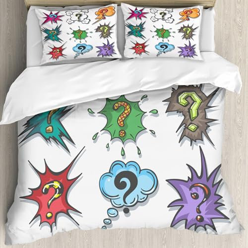 MJNLYDAO Sleeptime 100% Baumwolle Bettwäsche - Bettbezüge mit Reißverschluss - Set mit 2 Kissenbezüge,Pop-Art-Sprechblase mit Fragezeichen,178x208 cm