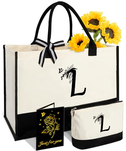 Geschenke für Frauen, Canvas-Tragetasche mit Initialen und Kosmetiktasche–L | Großes Fassungsvermögen, Leicht Zu Reinigen Und Wiederverwendbar, Wasserdicht, Geschenkidee Für Geburtstag Oder Weihnachten