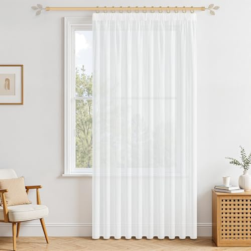 MRTREES Gardinen Weiß Gardinen Transparent Wohnzimmer für Schienensystem 200x200cm (HxB) 1er Set, Vorhang Weiss 200 cm Lang 200 cm Breit für Küche Wohnzimmer und Schlafzimmer