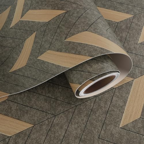 VaryPaper Rustic Herringbone Wood Peel and Stick Wallpaper 40cmx200cm Wooden Effect Sticky Back Plastic Dark Grey Chevron Wood Wall Paper for Living Room Hallway Cupboard Vinyl Wrap Shelf Liner