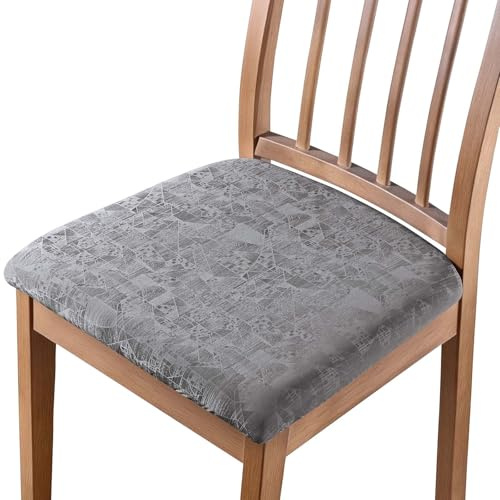 Alishomtll Dining Chair Covers Set of 4 Faux Leather Chair Seat Covers PU Seat Covers Removable Chair Slipcovers with Fixing Buckle for Dining Room Kitchen Garden Office (Grey 4pcs)