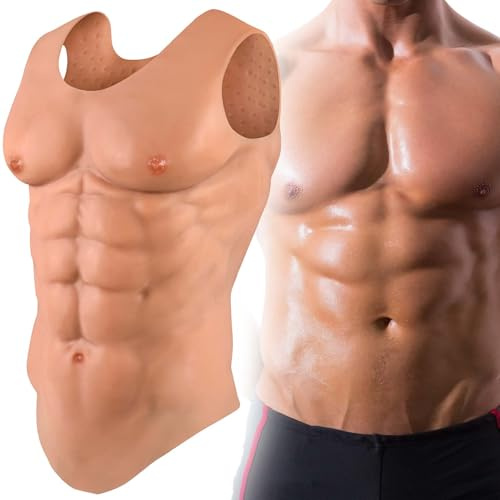 Funxzior Maillot de Muscles en Silicone Réaliste 150% Extensible Faux Abdominaux & Plastron de Poitrine Costume de Torse Unisexe Cosplay Drag Théâtre et Halloween
