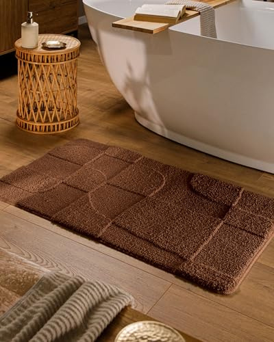 Wecon Home Badteppich Davie, 55 x 65 cm, nuss braun | Uni Hoch-Tief, waschbar 30°C, rutschhemmend
