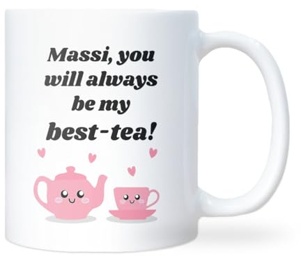 Confidently Quirky - Massi Best-Tea White Mug, Cute Indian Auntie MASI Mug, Funny Teapot Mug for Massi, Custom Mug for Aunt, Desi Gift, Maasi Gift