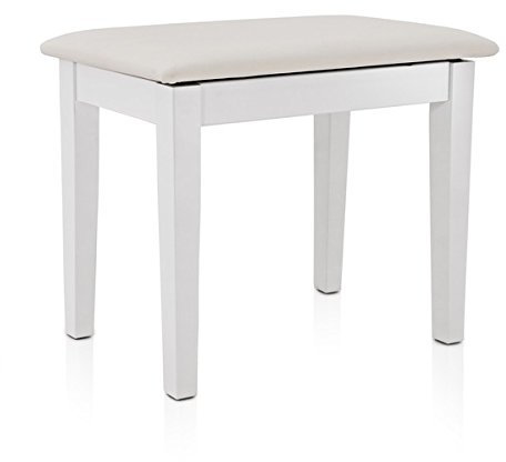 gear4music Piano Stool with Storage, White