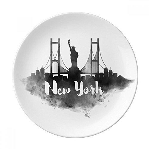 DIYthinker New York, Amérique Landmark Encre Ville Peinture Plaque décorative Porcelaine Dessert 8 Pouces Dîner Accueil Cadeau 21cm diamètre Multicolor