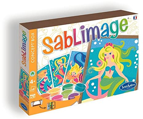 Sentosphère 3908806 Meerjungfrauen, Sandbilder Kreativset für Kinder, Sablimage, Bastelset mit Bilderrahmen