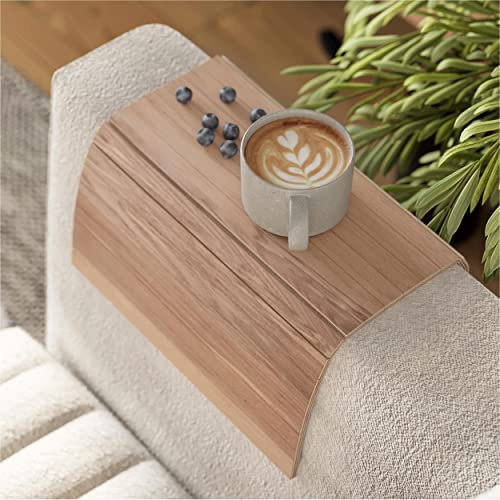 EWART WOODS Sofa Armablage Tisch Couch Nachttisch Holz Untersetzer Kaffeetasse Faltbare Armlehne Caddy Endschutz Klappbar Wohnzimmer Möbel Matte TV Stuhl Tische Tabletts (Color 1. Light)