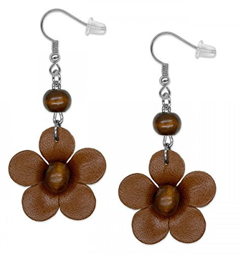 Soul-Cats 1 Paar Ohrringe Blumen Blüten Echt Leder in braun