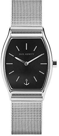 PAUL HEWITT Armbanduhr Damen Modern Edge Line Black Sunray - Edelstahl Damen Uhr (Silber), Damenuhr Edelstahlarmband in Silber, schwarzes Ziffernblatt