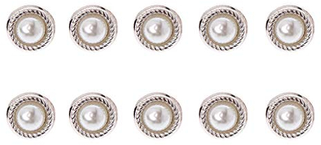 Gjyia 10 Stücke Cremeweiß Faux Perle Kunststoff Schaft Knöpfe Nähen Hochzeit Handwerk Verschönerung 10mm Cremeweiß + Silber 10mm