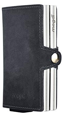 mogdi Duo Black Premium Herren Portmonee RFID Schutz Kartenetui Business Geldbörse feinstes A++ Echtleder Wallet Geldbeutel (Silber)