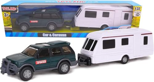 Toyland® Car & Caravan Set aus zum Mitnehmen - Maßstab 1:32 (Grün)