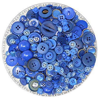 150g Knopfmischung aus Kunststoff (Acryl) in bunter Sortierung - Auswahl aus verschiedenen Farben für Näharbeiten, Bastelarbeiten und vieles mehr (Blau)