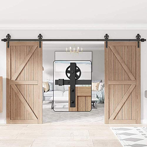 WINSOON 13FT/400cm Binario Porta Scorrevole per Doppia porta Binario Esterno Muro Nero Kit Porta Scorrevole, Nessuna Porta