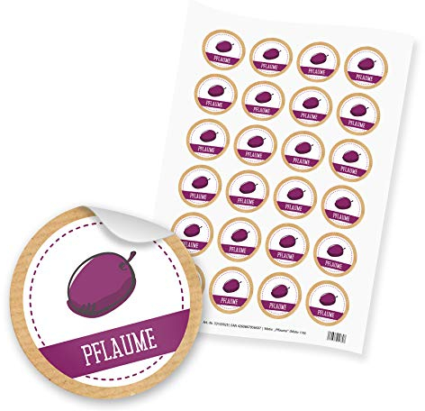itenga 24x Sticker Aufkleber Pflaume Marmelade Konfitüre Likör Etikett für Einmachgläser Weckgläser