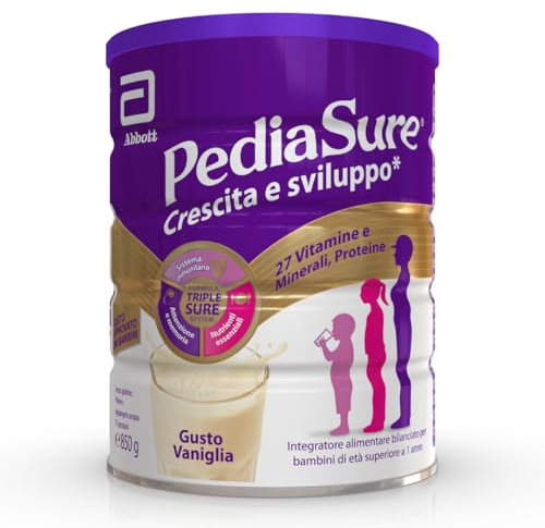 PEDIASURE Crescita e Sviluppo, Integratore Alimentare per Bambini da un anno in su, Multivitaminico con 27 Vitamine e Minerali e Proteine, Confezione 850g, gusto Vaniglia