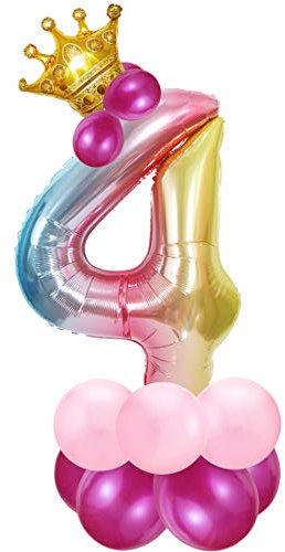 Zahlen Luftballon Rosa, Riesige Folienballon 4, Zahl Luftballon Deco 4. Geburtstag, Bunt Folienzahlen Ballons, Ballon 4 Jahre Mädchen, Helium Zahlenballon für Party, Birthday, Dekoration